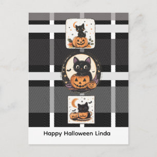 Carte Postale Chat mignon d'Halloween automne