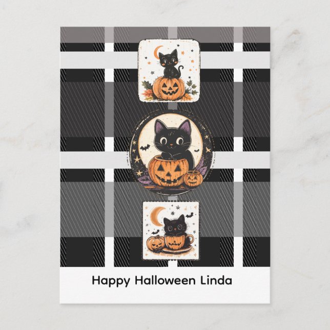 Carte Postale Chat mignon d'Halloween automne (Devant)
