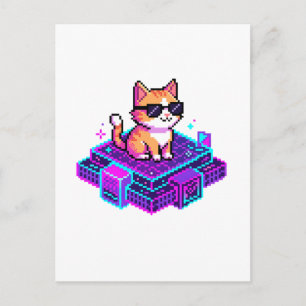 Carte Postale Chat mignon en pixel art avec des lunettes de sole