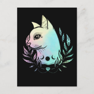 Carte Postale Chat Mignon Lune Wicca Pastel Goth Chaton Croissan