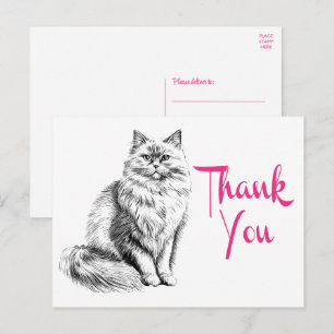 Carte Postale Chat Mignon Merci Kitty Chatons Dessin Rose Remerc