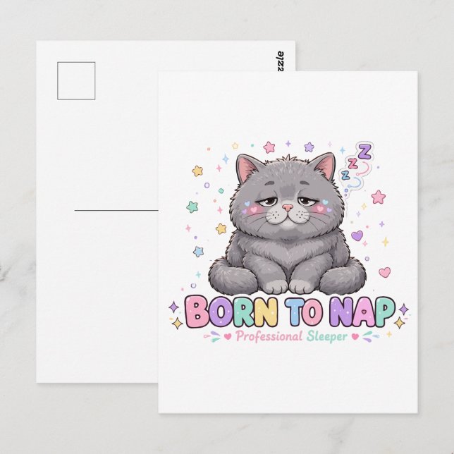 Carte Postale Chat mignon né pour faire la sieste (Devant / Derrière)