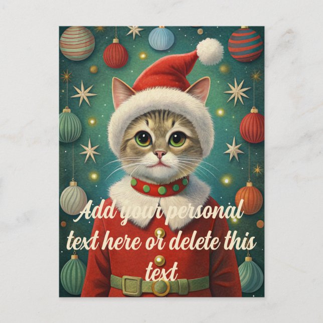 Carte Postale Chat mignon santa claus Noël (Devant)