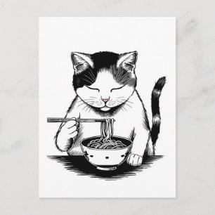 Carte Postale Chat mignon tendance mangeant des ramen japonais