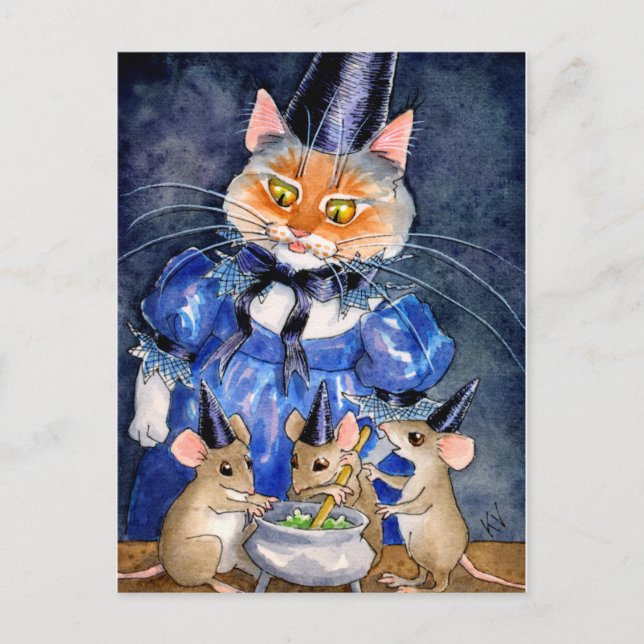 Carte Postale Chat mignonne sorcière de la souris Halloween chau (Devant)
