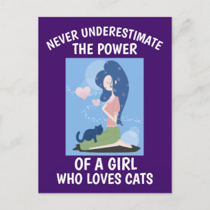 Carte Postale CHAT MJAMAIS SOUS-ESTIMER FILLE AIME LES CHATS Car