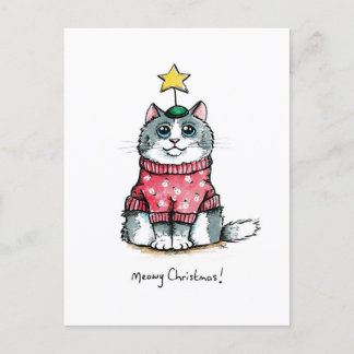 Carte Postale Chat moche Sweater - Meowny Christmas