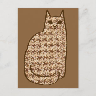 Carte Postale Chat moderne du milieu du siècle, beige et Brown c