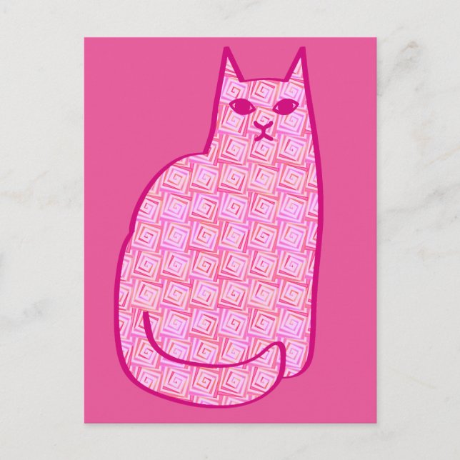 Carte Postale Chat moderne du milieu du siècle, Fuchsia et rose  (Devant)