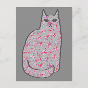 Carte Postale Chat moderne du milieu du siècle, gris / gris et r