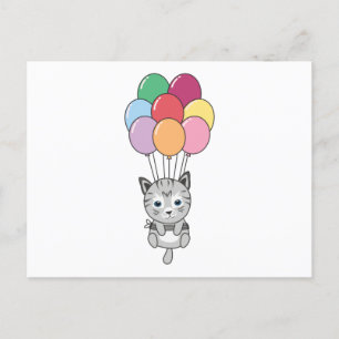 Carte Postale Chat Mouche Avec Des Ballons Colorés