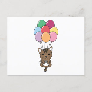 Carte Postale Chat Mouche Avec Des Ballons Colorés