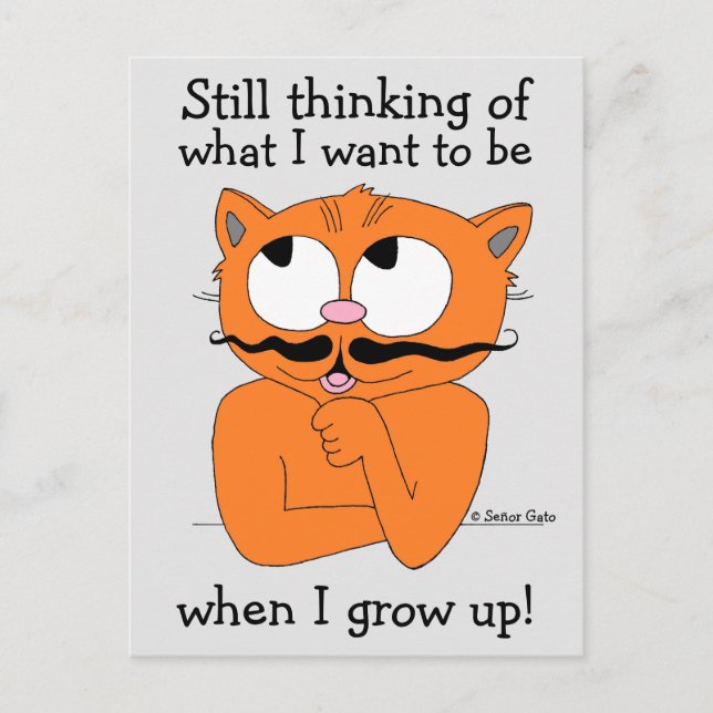 Carte Postale Chat moustachu dessin animé citation drôle (Devant)