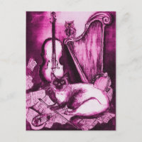 CHAT MUSICAL, Violet rose et blanc