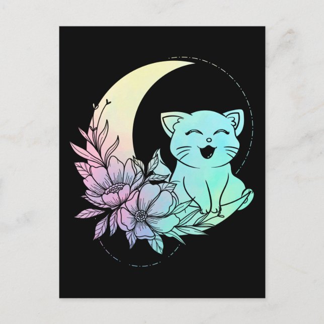 Carte Postale Chat Mystique Croissant de Lune Pastel Goth Wicca (Devant)