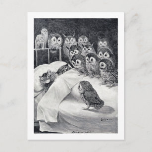 Carte Postale Chat Nightmare Owl Bird, Louis Wain