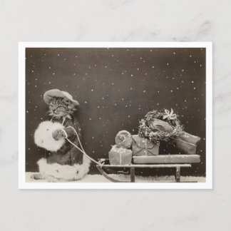 Carte Postale Chat Noël Shopping Vintage noir et blanc
