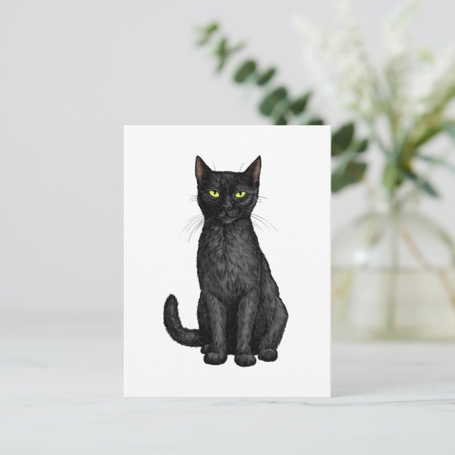 Carte Postale chat noir (Debout devant)