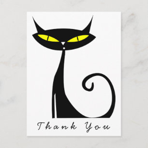 Carte Postale Chat noir atomique de remerciement Mid Century Mod
