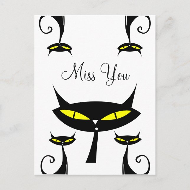 Carte Postale Chat noir atomique moderne du milieu du XXe siècle (Devant)