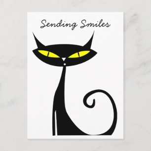 Carte Postale Chat noir atomique moderne du milieu du XXe siècle
