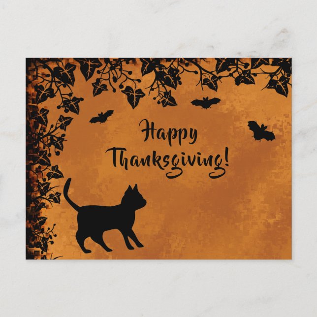 Carte Postale Chat noir avec chauve-souris, Bon thanksgiving (Devant)