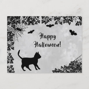 Carte Postale Chat noir avec chauve-souris, Happy Halloween