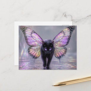 Carte Postale Chat noir avec des ailes de papillon
