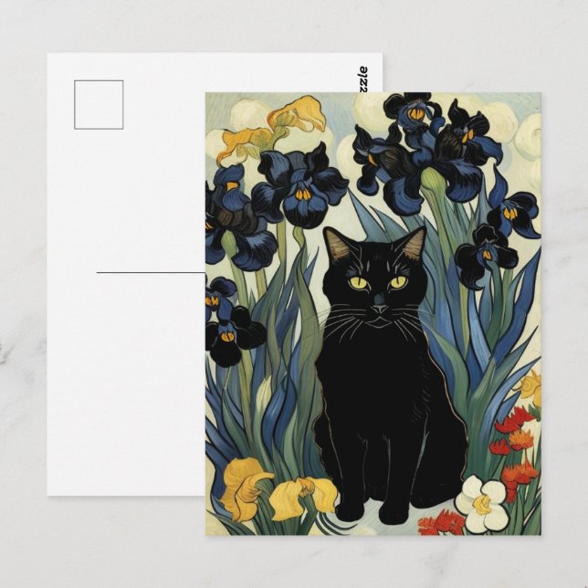 Carte Postale Chat Noir Avec Iris (Devant / Derrière)