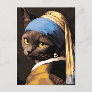 Carte Postale Chat noir avec oreille perle
