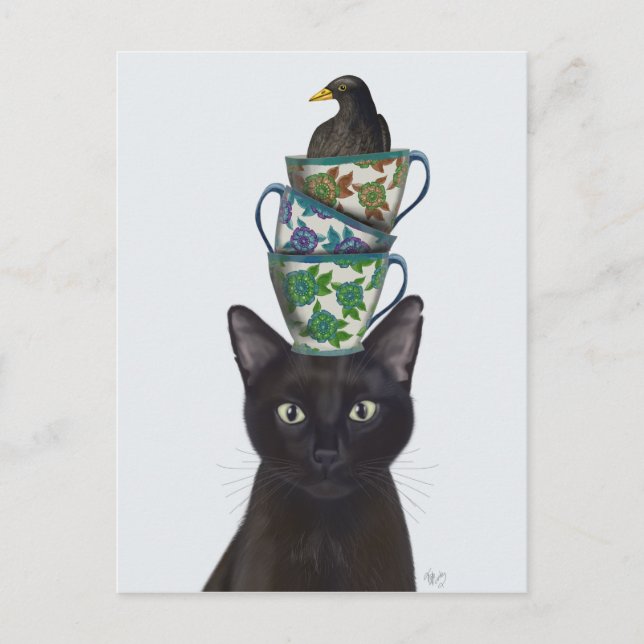 Carte Postale Chat noir avec Teups et Blackbird (Devant)