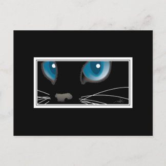 Carte Postale Chat noir avec yeux bleus