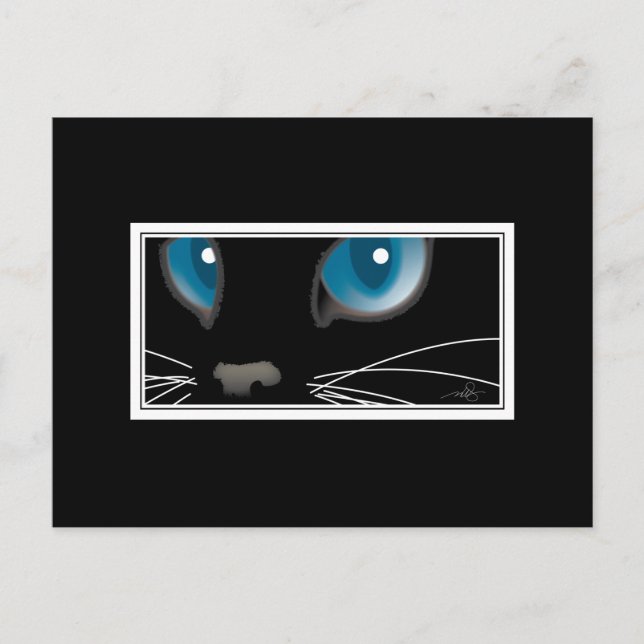 Carte Postale Chat noir avec yeux bleus (Devant)