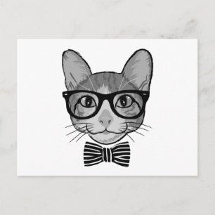 Carte Postale Chat noir blanc hipster avec nœud papillon