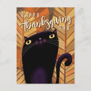 Carte Postale Chat noir bon thanksgiving automne