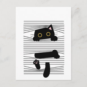 Carte Postale Chat Noir Caché Mignon Drôle Minimaliste Amour Des