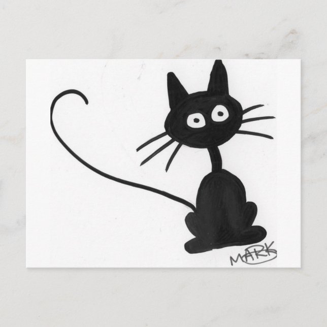 Carte Postale Chat noir caricature (Devant)
