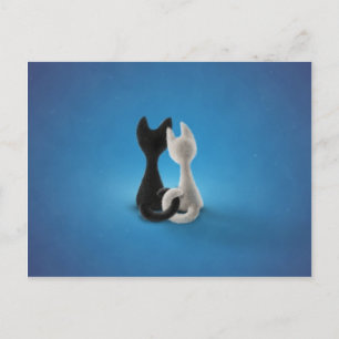 Carte Postale Chat noir Chat blanc (couleur 1)