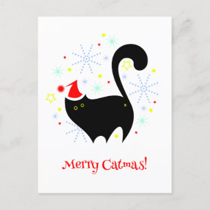 Carte Postale Chat noir Cheeky Butt Chapeau Santa Joyeux Catmas