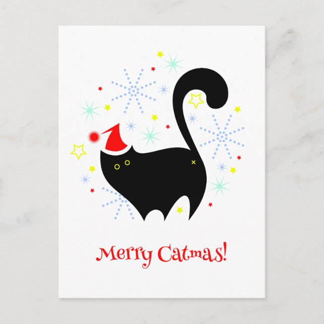 Carte Postale Chat noir Cheeky Butt Chapeau Santa Joyeux Catmas (Devant)