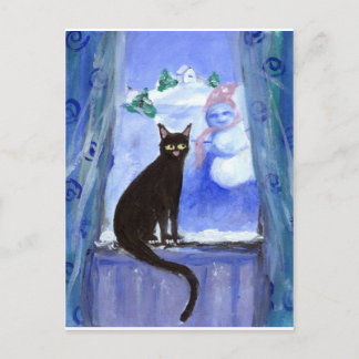 Carte Postale Chat noir dans la fenêtre
