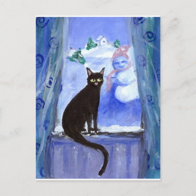 Carte Postale Chat noir dans la fenêtre (Devant)