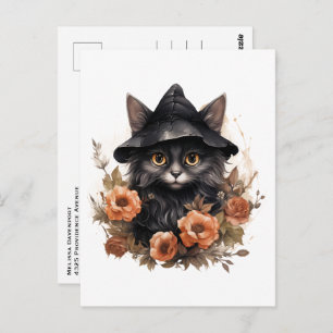 Carte Postale Chat noir dans l'Halloween Casquette d'une sorcièr