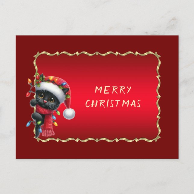 Carte Postale Chat noir de Noël (Devant)