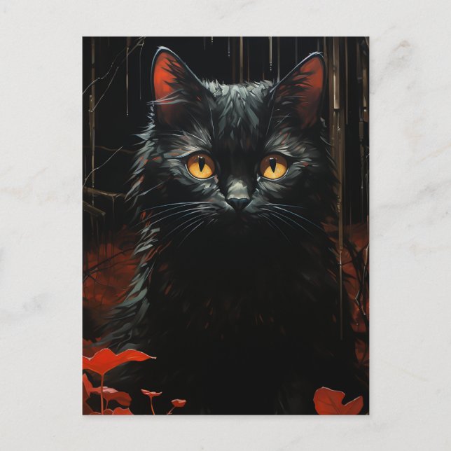 Carte Postale Chat noir d'Halloween (Devant)
