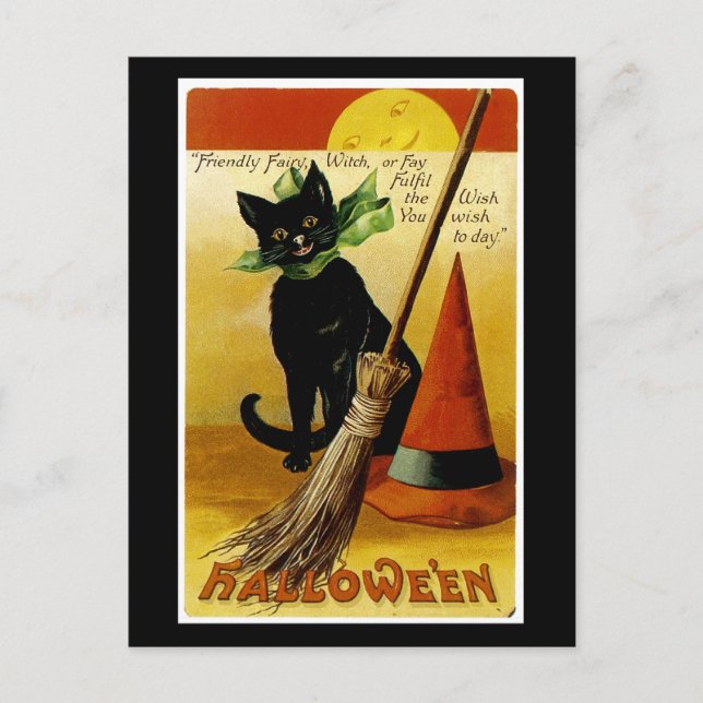 Carte Postale Chat noir d'Halloween (Devant)