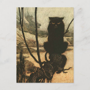 Carte Postale Chat noir d'Halloween effrayant vintage Rackham