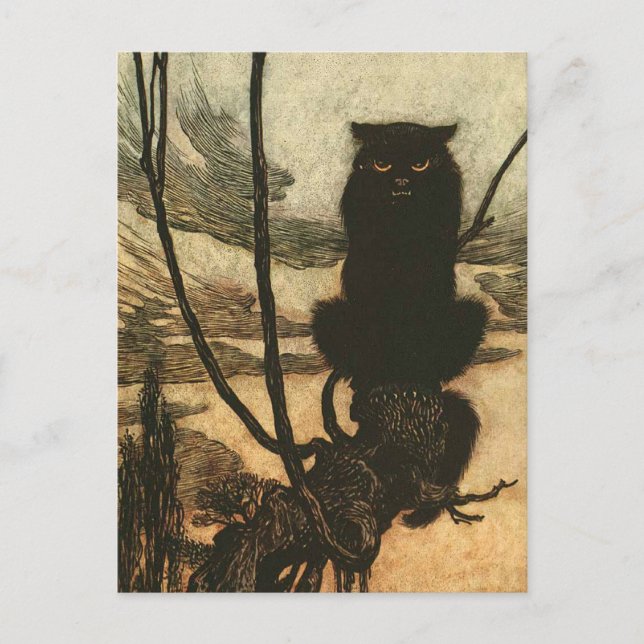 Carte Postale Chat noir d'Halloween effrayant vintage Rackham (Devant)