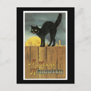 Carte Postale Chat noir d'Halloween et Fullmoon