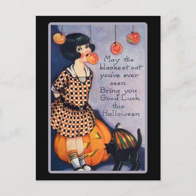 Carte Postale Chat noir d'Halloween Vintage (Devant)